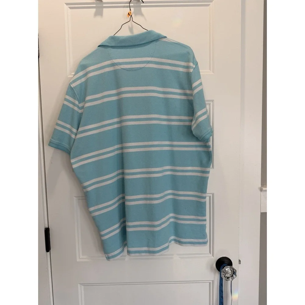 IZOD Golf Mens XL Teal Striped Performance‎ Short Sleeve Polo Shirt Stretch